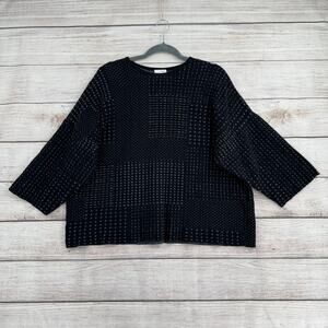 PureJill Geometric Print 1/2 Sleeve Pullover Sweater Womens Black Gray Crewneck